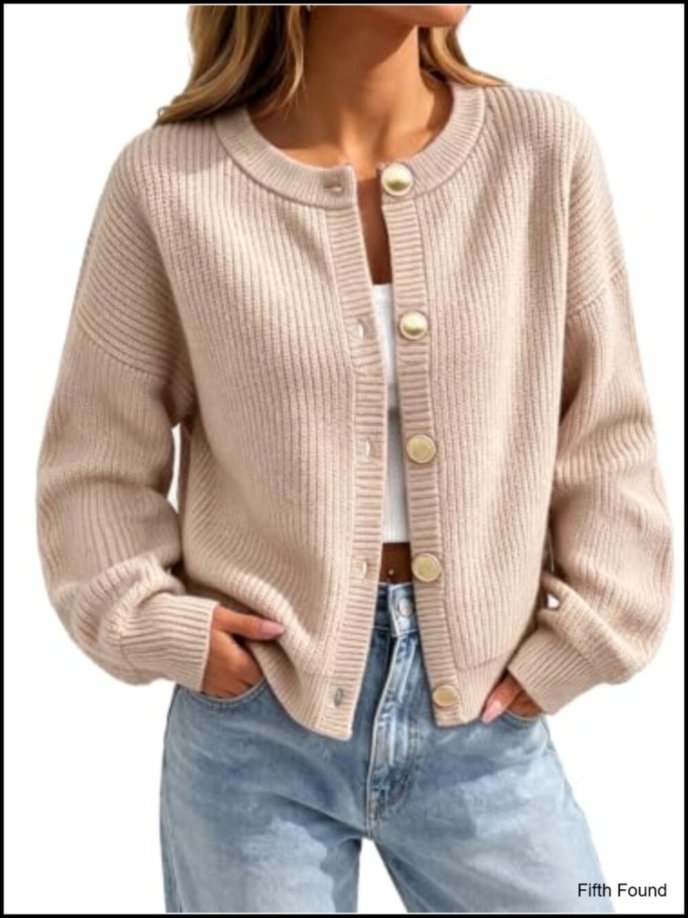 Women's Chunky Knit Button Cardigan Loose Fit Cropped Sweater